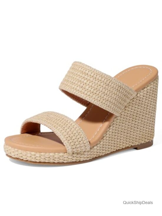 Shoes - Slip On Wedge Sandals Espadrilles Platform Slides Dressy High Heel Mules